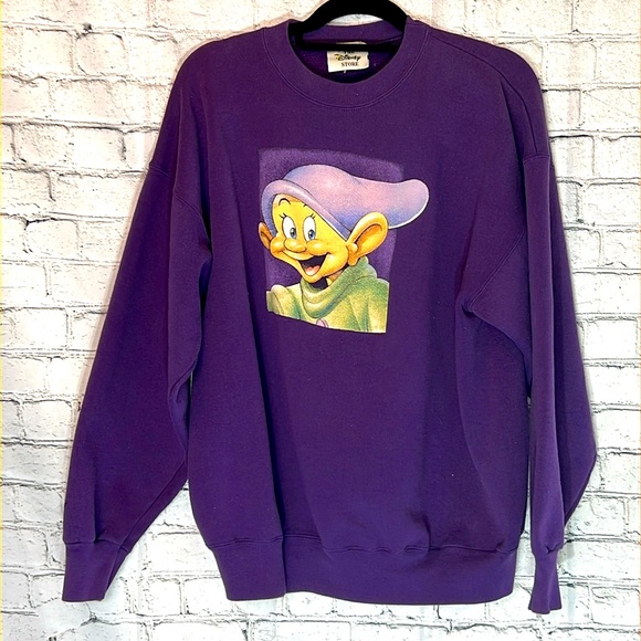 🌞 The Disney Store Vtg purple Dopey the 7 dwarfs Sleeping Beauty sweatshirt 3XL - Picture 1 of 16